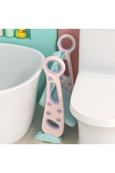 Linovit Foldable Kids Toilet Seat Reducer with Ladder, Soft & Adjustable, 42.6x55x41.5 cm, Rose/Teal