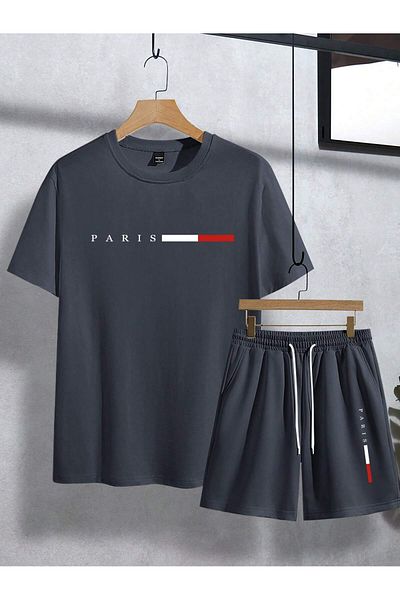 ACTIVE MODA -Men's Short Sleeve Cotton Printed Tshirt-Shorts Set of 2