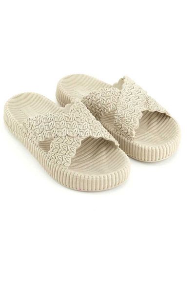 gigigiyim Thick Cross Patterned Women's Slippers Beige