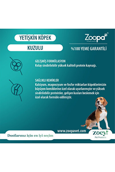 Zoey Kuzulu Yetişkin Köpek Maması 15 KG