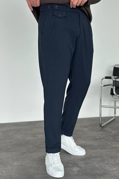 MADZEYMODA Ανδρικό παντελόνι με πλισέ διπλό πόδι Navy Blue υφασμάτινο KE-1021
