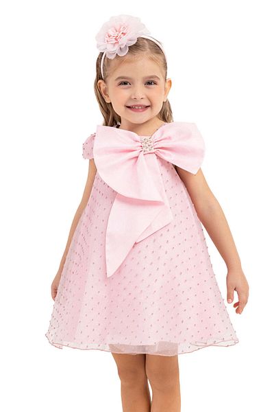 Pamina Short Dress for Girls, Pamina - with Headband and Embossed Details, Pink, 33165 - 110 cm