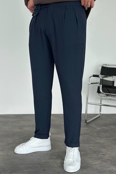 MADZEYMODA Ανδρικό παντελόνι με πλισέ διπλό πόδι Navy Blue υφασμάτινο KE-1021