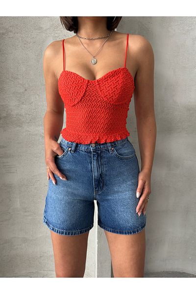 Miss Prova Zigzag Crossing Cap Look Suspender Blouse Missblz7332