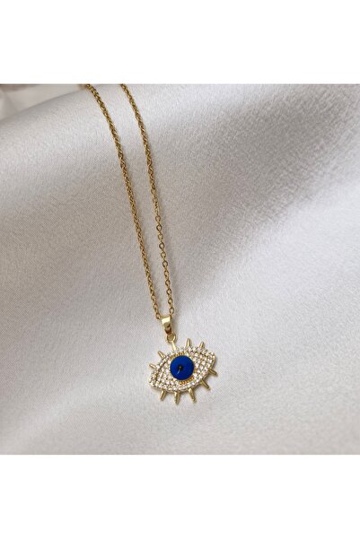 LOPY قلادة من الفولاذ باللون الفضي مع تفاصيل عين زرقاء |   قلادة عصرية مضادة ...