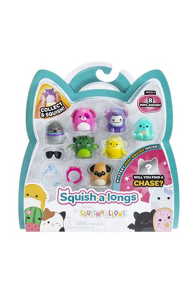 Squishmallows مجموعة سكويش أ لونجز 8 مجسمات + حلقات السلسلة 2 AL0024