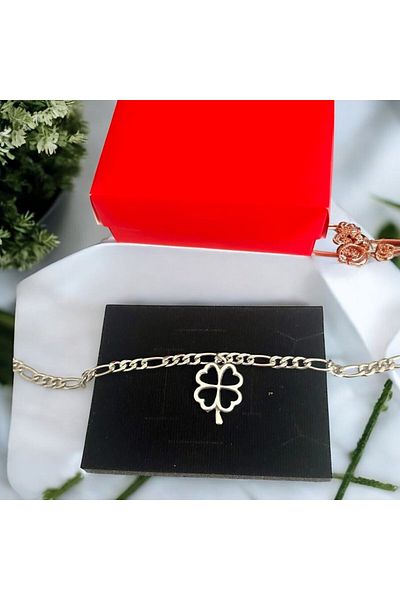 pofudukcase Steel Clover Detailed Lucky Bracelet with Gift Box for Sweetheart, Friend