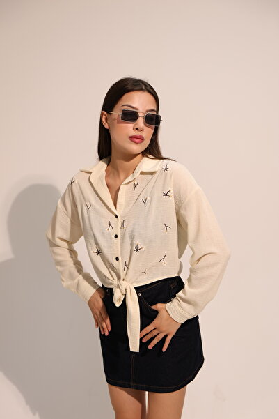 AURRARİ Μακρυμάνικο λινό πουκάμισο με σχέδιο Daisy