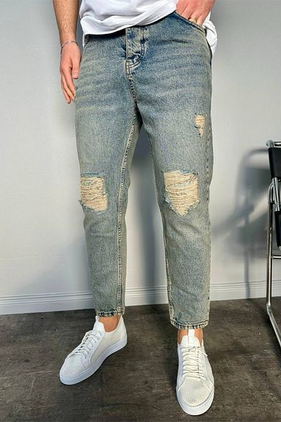 MADZEYMODA Τζιν ύφασμα Boyfriend Fit Μπλε τζιν ανδρικό τζιν παντελόνι Mz598