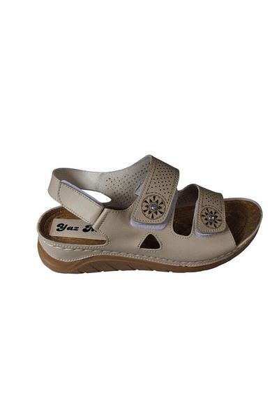 Yaz Kış Ayakkabı Yazkiş Women's Black Cream Front Double Strap Velcro Velcro Comfortable Comfort Sole Flexible Sandals