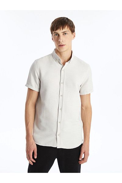 LC Waikiki Ανδρικό πουκάμισο LCW Vision Beige Slim Fit με κοντό μανίκι Dobby