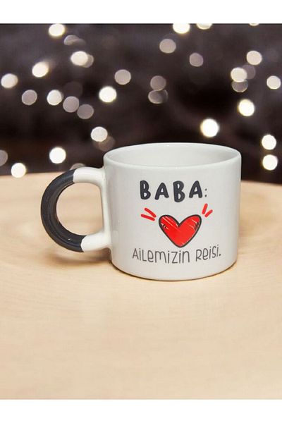 Simge Seramik Father Our Family's Head D with Handle Double Printed Handmade Natural Ceramic Mug Mug Tea Cappuccino Cup