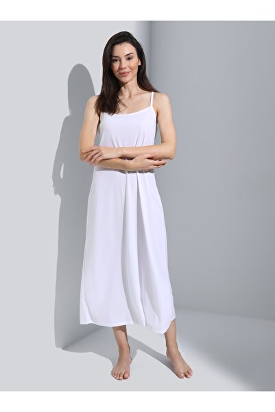 Sayın Tesettür Long Dress Lining with Rope Strap - White - Dear Tesettür