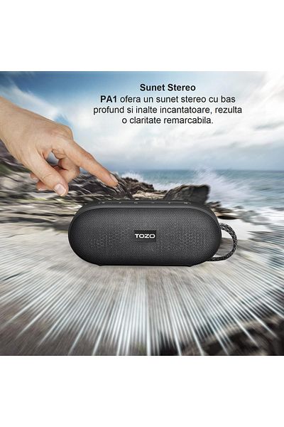 Smart Vibe TOZO® PA1 Portable Wireless Speaker Stereo Sound 20W, Extra Bass, 25h Battery Life, Microphone, Black