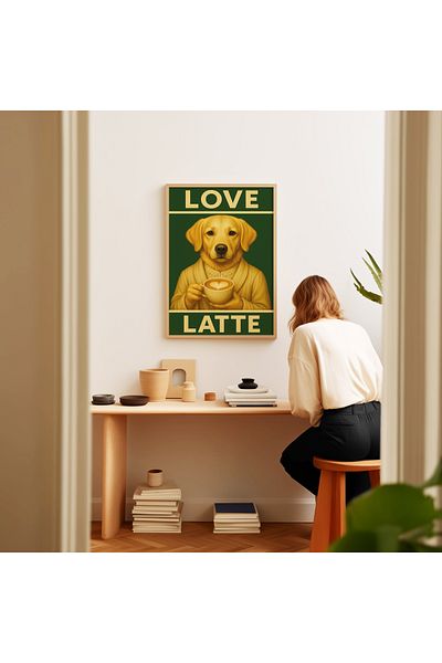 ARTHOUSECOLLECTIVE Αφίσα LOVE LATTE – Χιουμοριστική διακόσμηση τοίχου με θέμα Latte Art - Αφίσα χωρίς πλαίσιο