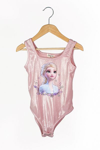 DUCA KIDS Elsa Girl's Body & Swimsuit with Glitter Strap and Snap Fasteners