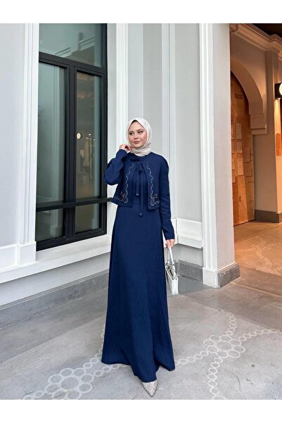 Cardella Σετ μπουφάν και φόρεμα Gilet με πέτρινο κεντημένο σχέδιο Σετ μπουφάν με ρούχα Hijab