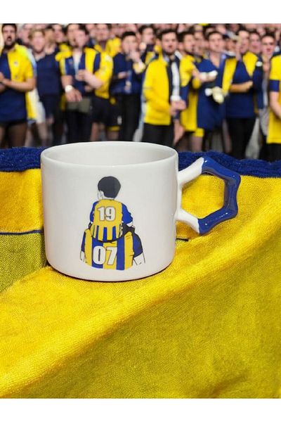 Simge Seramik Fan Father Son Yellow Navy Blue Star Handmade Ceramic Mug with Handle Mug Tea Cappuccino Cup