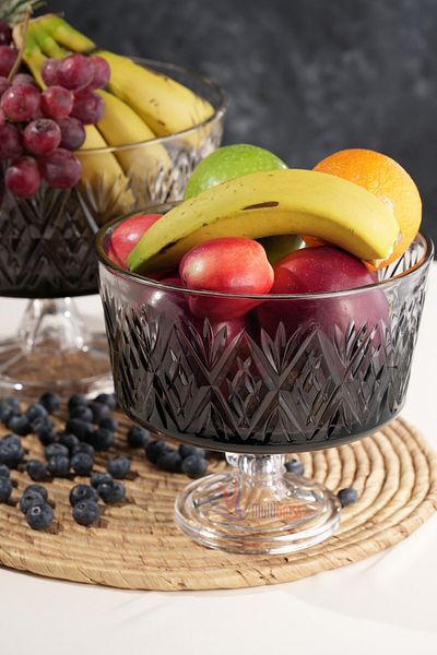 Multiamo Star Model Handmade Footed Gray Color Glass 2-Piece Bowl 25X20 Cm-16X17 cm