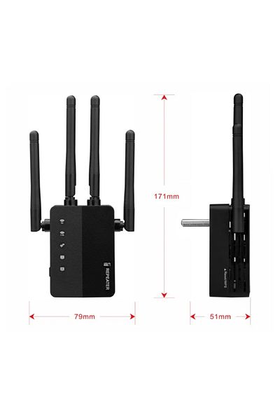 Linomag Amplificator de semnal WiFi Linomag®, bandă duală 2.4/5GHz, 4 antene, 1200Mbps, 2 LAN, 240m², negru