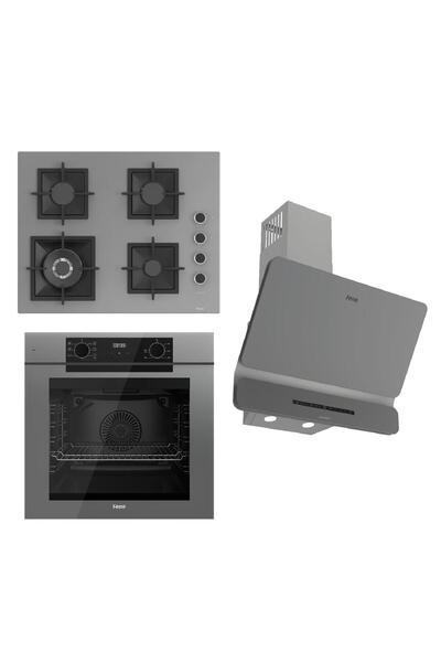 Ferre FRYART-SILENTART Serisi Gri Set (SC408-WFA + QEP63CPR +D082-SA ) - Döküm Izgara / 65 cm Ocak
