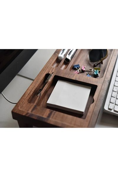 Esci Design Wooden Desktop Organizer - Wooden Computer Organizer - Monitor Riser