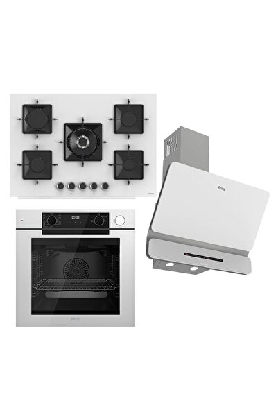 Ferre STEAMART-FRYART-SILENTART Serisi Beyaz Set (SS036 + QEP64CB +D081-SA ) - Emaye Izgara