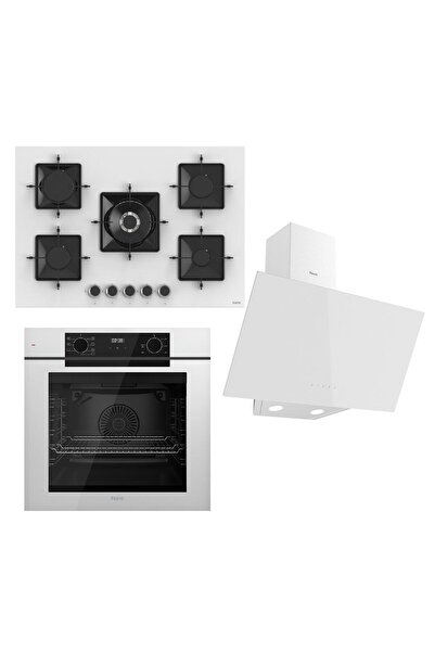 Ferre STEAMART-FRYART Serisi Beyaz Set (SS036 + QEP63CB +D078 ) - Emaye Izgara - 75 Cm Ocak