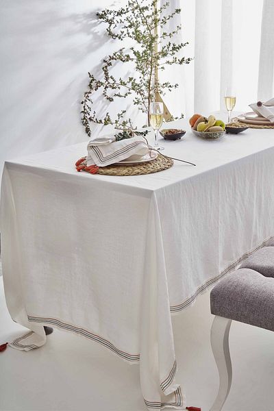 JOJOMIA Este Linen and Tencel ™   Table Cloth 160X280 Cream