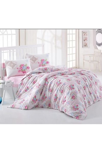 Kristal By Taç Crystal Pink Four Seasons Quilted Single Quilt Can Be Placed Duvet Cover Set