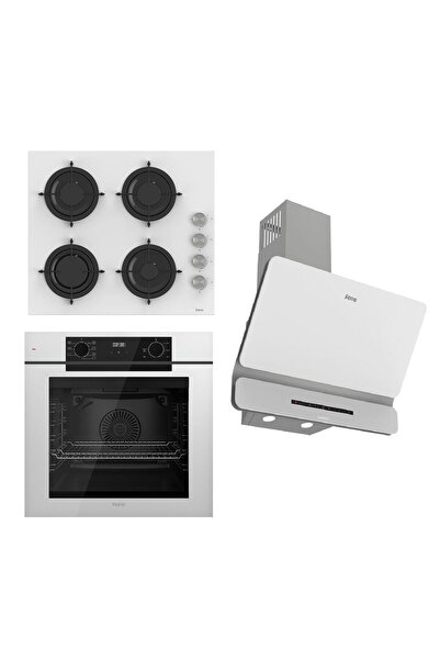 Ferre STEAMART-FRYART-SILENTART Serisi Beyaz Set (CS206 + QEP63CB +D081-SA ) - Emaye Izgara