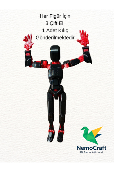 NemoCraft Lucky 13 Oynar Eklemli Robot Figür Dumy Oyuncak Siyah Kırmızı 14cm