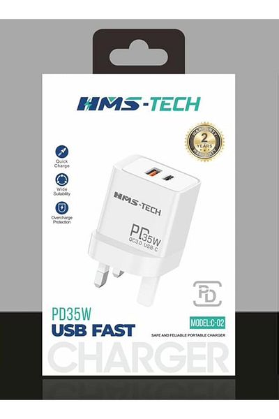 HMS-TECH USB Type-C Dual Port Charger 35W by HMS-Tech, White