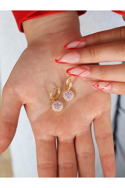 LİNOVE JEWELLERY Ametist Güneş Küpe, 925 Ayar Gümüş Küpe, Ametist Gümüş Küpe,...