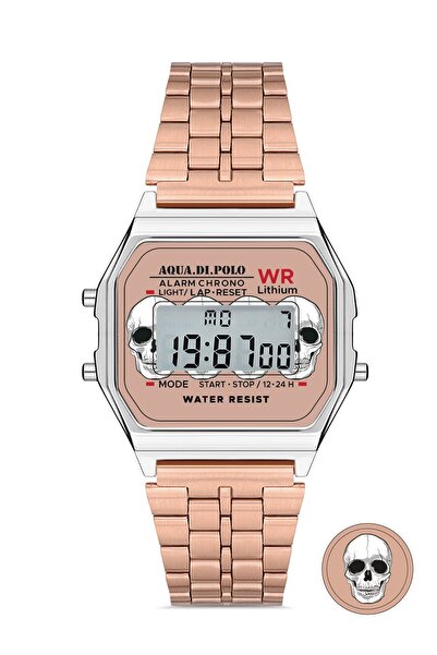 Aqua Di Polo 1987 Gold Unisex Retro Kurukafa Desenli Dijital Kol Saati
