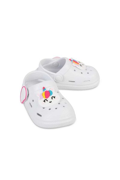 gigigiyim Wing Detailed Unicorn Printed Girls' Sandals-Flip Flops White