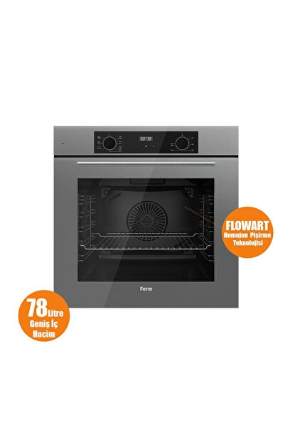 Ferre FLOWART-SILENTART Serisi Gri Set (SS038 + QBL63CPR +D082-SA ) - Döküm Izgara / 75 cm Ocak
