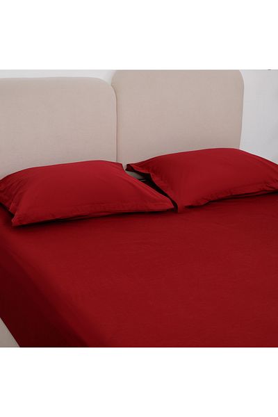 SONNO Home Luxury Fitted Sheet Maroon Set in 100% Egyptian Cotton, 250 TC, 200 x 200 cm with 2 Pillowcases
