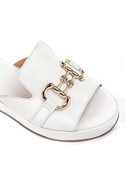 Hush Puppies Asan (624219) Anatomical Sole Genuine Leather Buckle Stylish Women's Slippers White