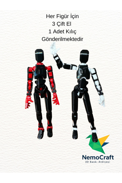 NemoCraft Lucky 13 Oynar Eklemli Robot Figür Dumy Oyuncak Siyah-Beyaz&Siyah-K...