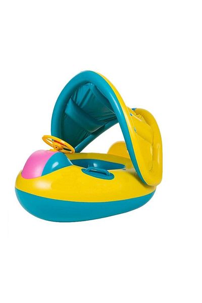 Globalport Retail Inflatable Swim Ring for Kids, Steering Wheel, Sun Protection, Boat Model, Multicolor