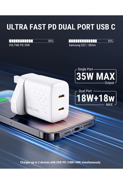 VOLTME Revo 35 Duo Lite Dual USC-C Port Wall Charger 35W - White