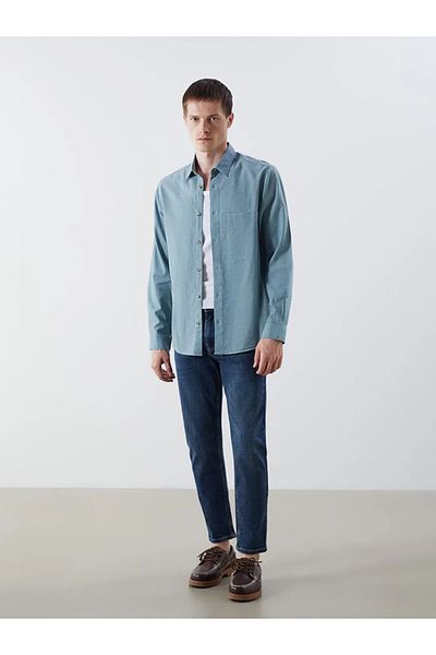 LC Waikiki Lcw Jeans Blue Regular Fit Long Sleeve Men's Jean Shirt