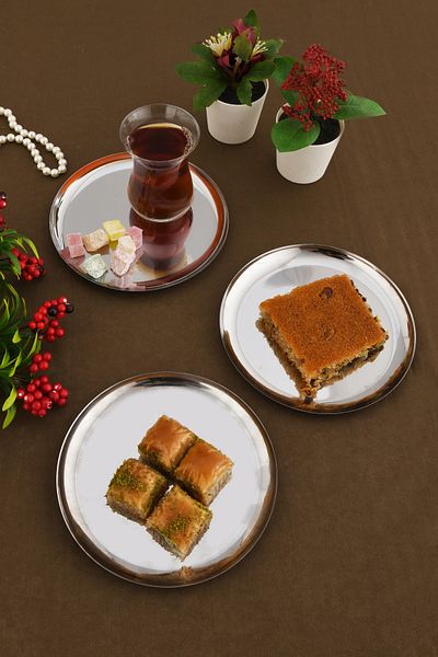 AKSESUAR EVRENİ Sofi̇a Stainless Round Model Multi-Purpose Presentation Tray Silver 3 Pieces