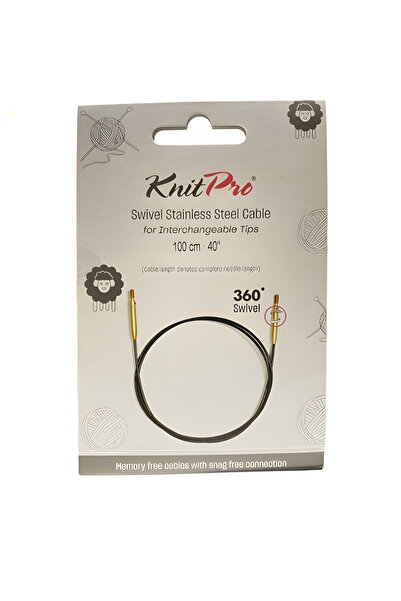 KnitPro كابلات أسلاك دوارة من الفولاذ المقاوم للصدأ 360 درجة °   أسود ذهبي 10...