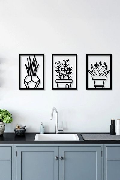 Artavessa Set de pictură MDF tăiat cu laser cu tematică de flori într-o vază din 3 piese - Model 2