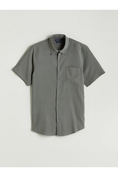 LC Waikiki Lcwaikiki Classic Khaki Regular Fit Short Sleeve Patterned Dobby Men's Shirt
