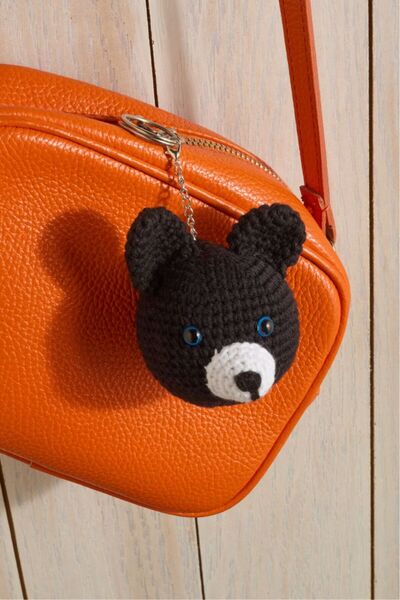 Talinhandmade Handmade Black Amigurumi Teddy Bear Head Keychain – Bag & Key Ornament