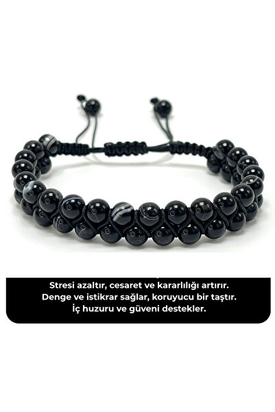 YILDIZ DOĞAL TAŞ SERTİFİKALI Göz Akik Çift Sıra Doğal Taş Makrome Bileklik Ayarlanabilir Ölçü