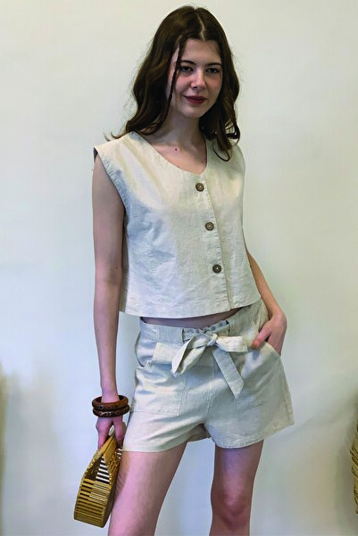 ARİNNASİDE Linen Blended Cotton Buttoned Vest